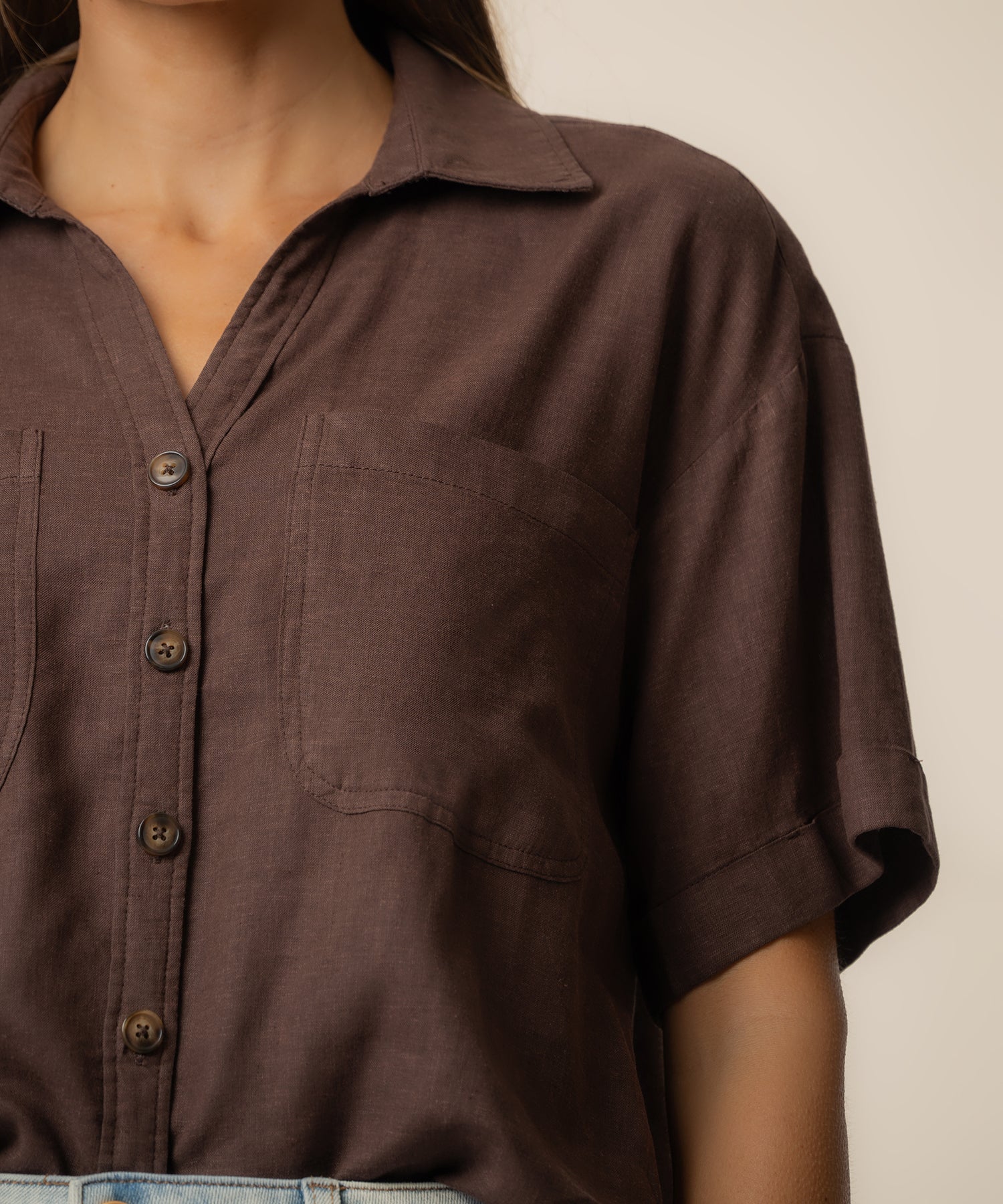 Brianna Linen Boxy Shirt in Chocolate