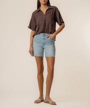 Brianna Linen Boxy Shirt in Chocolate
