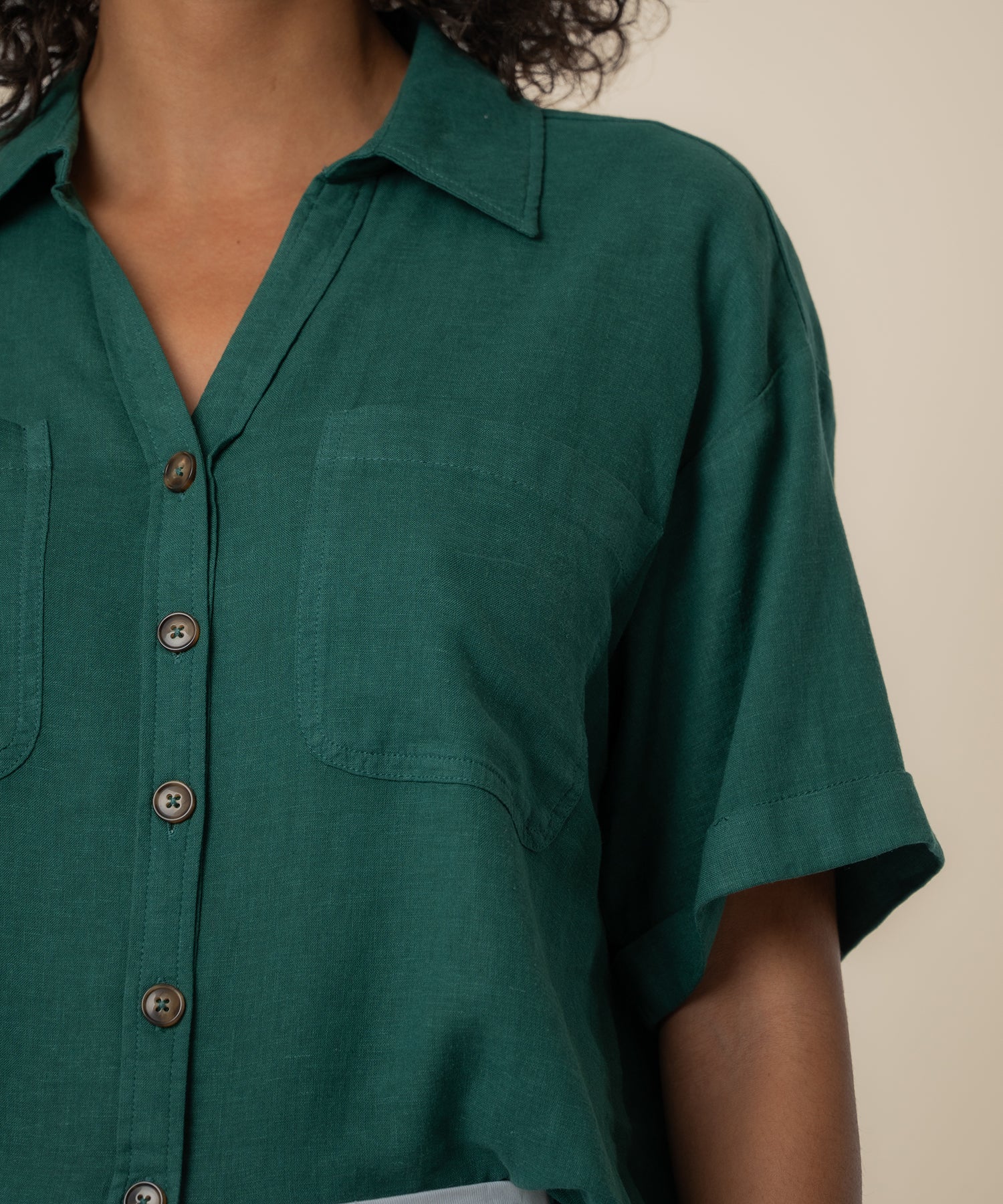 Brianna Linen Boxy Shirt in Jungle