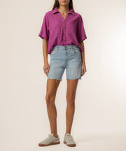 Brianna Linen Boxy Shirt in Magenta