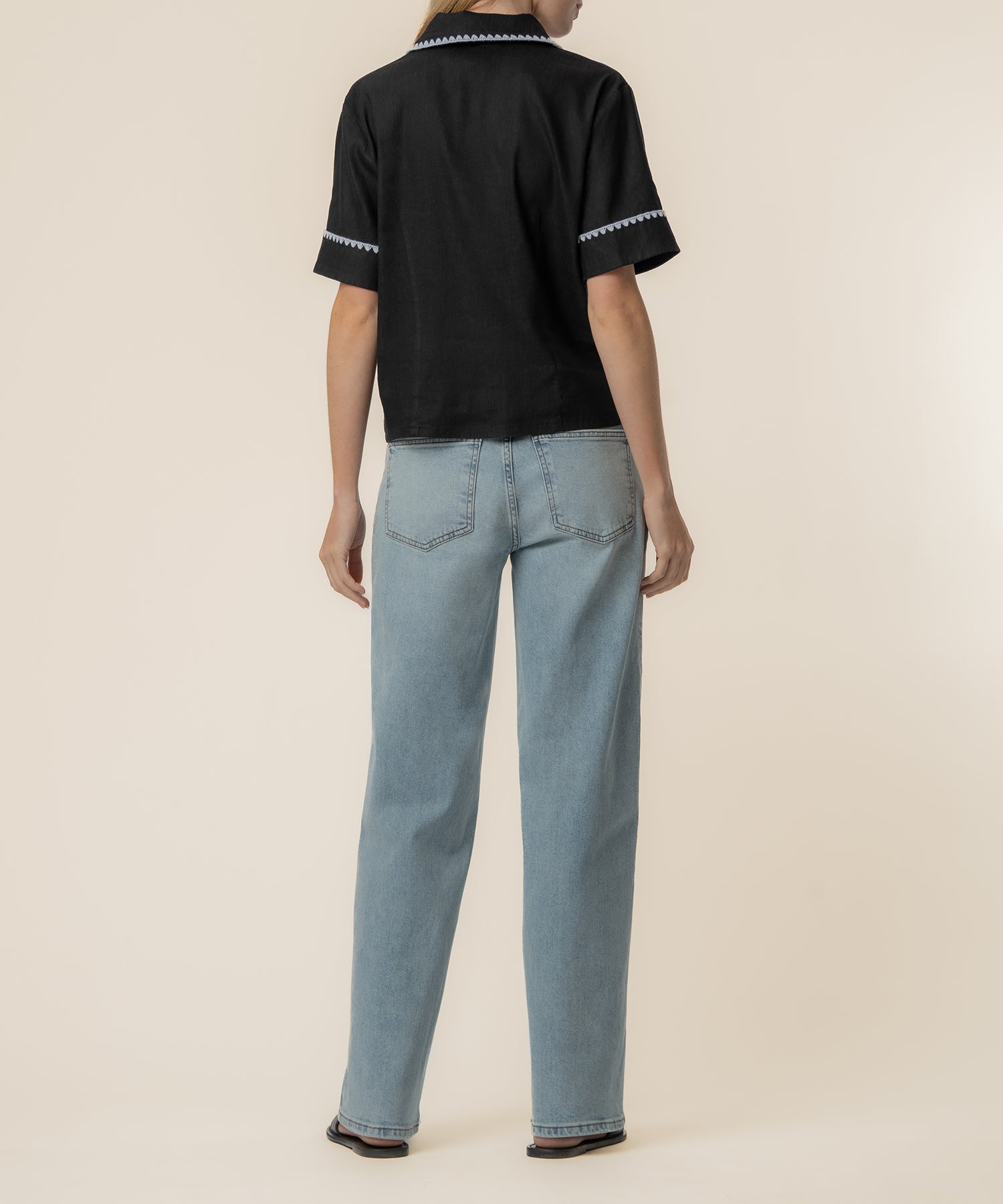 Marisol Linen Top in Black/White