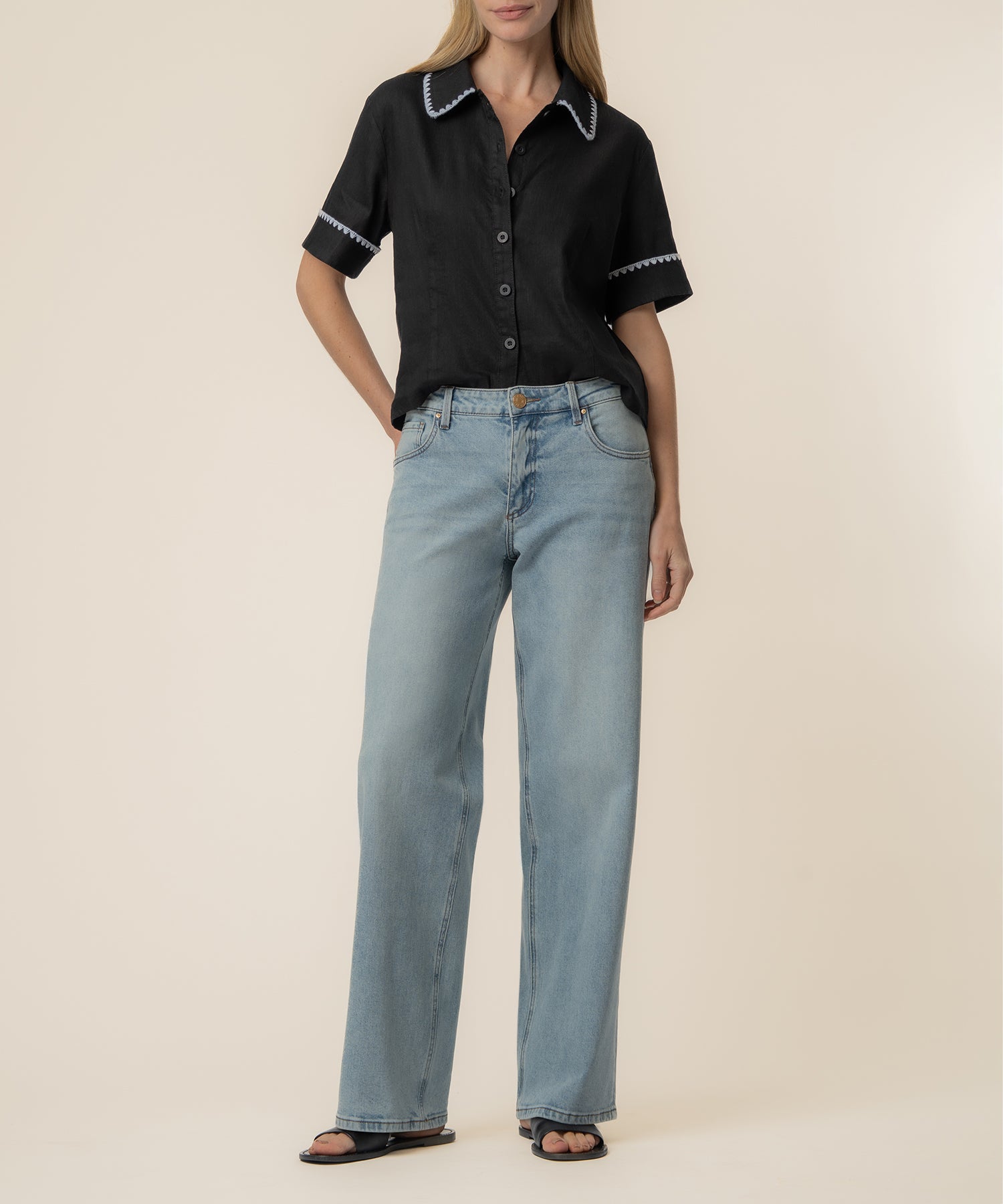 Marisol Linen Top in Black/White