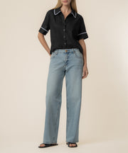 Marisol Linen Top in Black/White