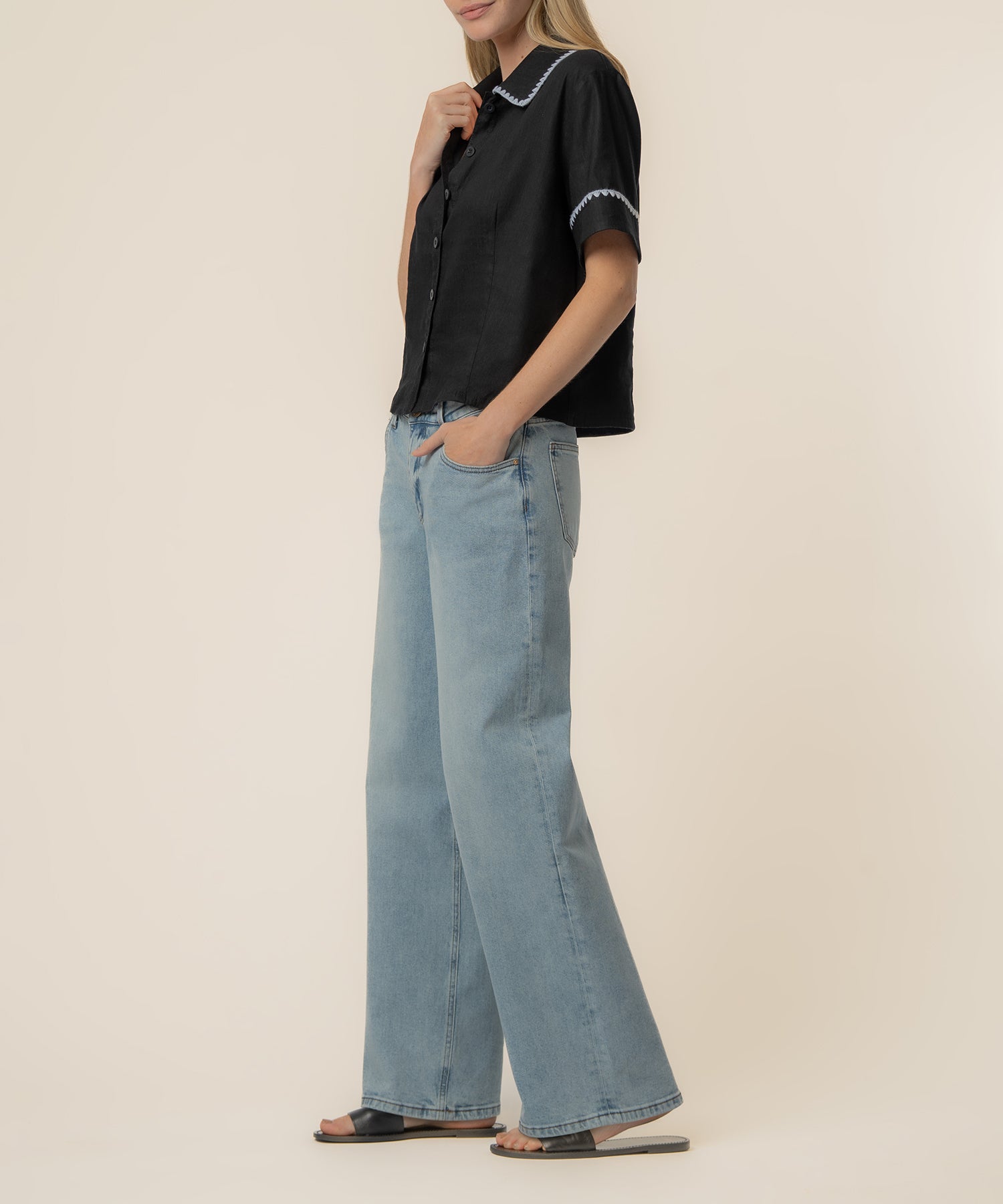 Marisol Linen Top in Black/White