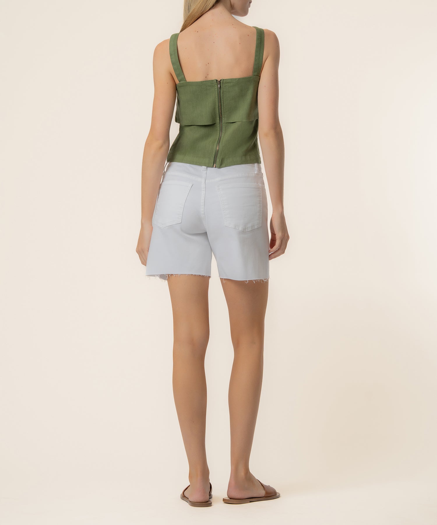 Melanie Linen Tank Top in Olive