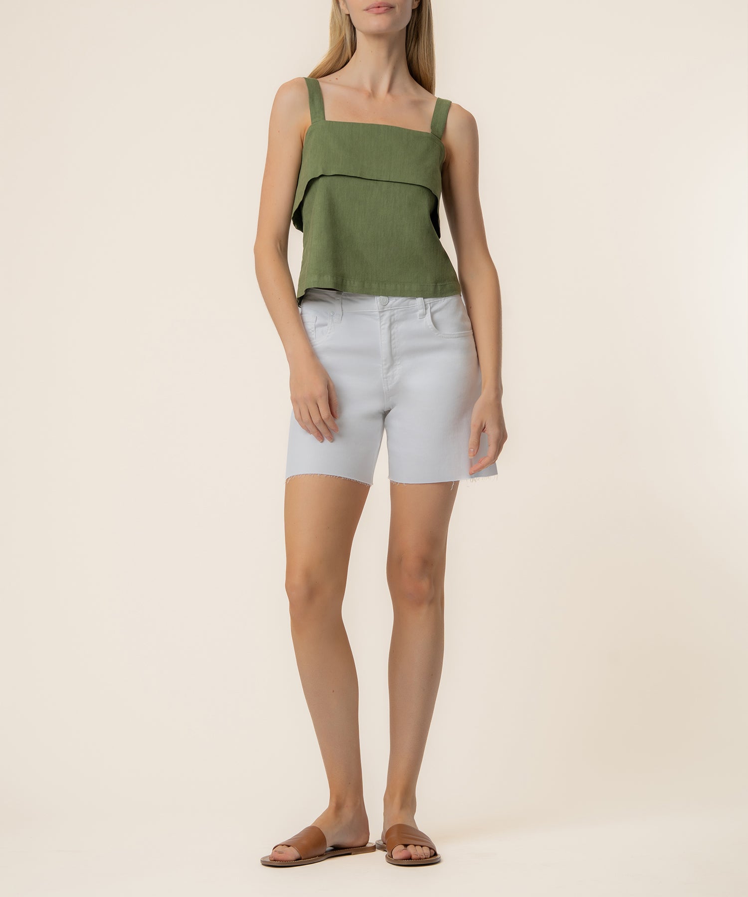 【即納】lidnm Linen Tank Top M Melanie Linen Tank Top in Olive - Kut from the Kloth