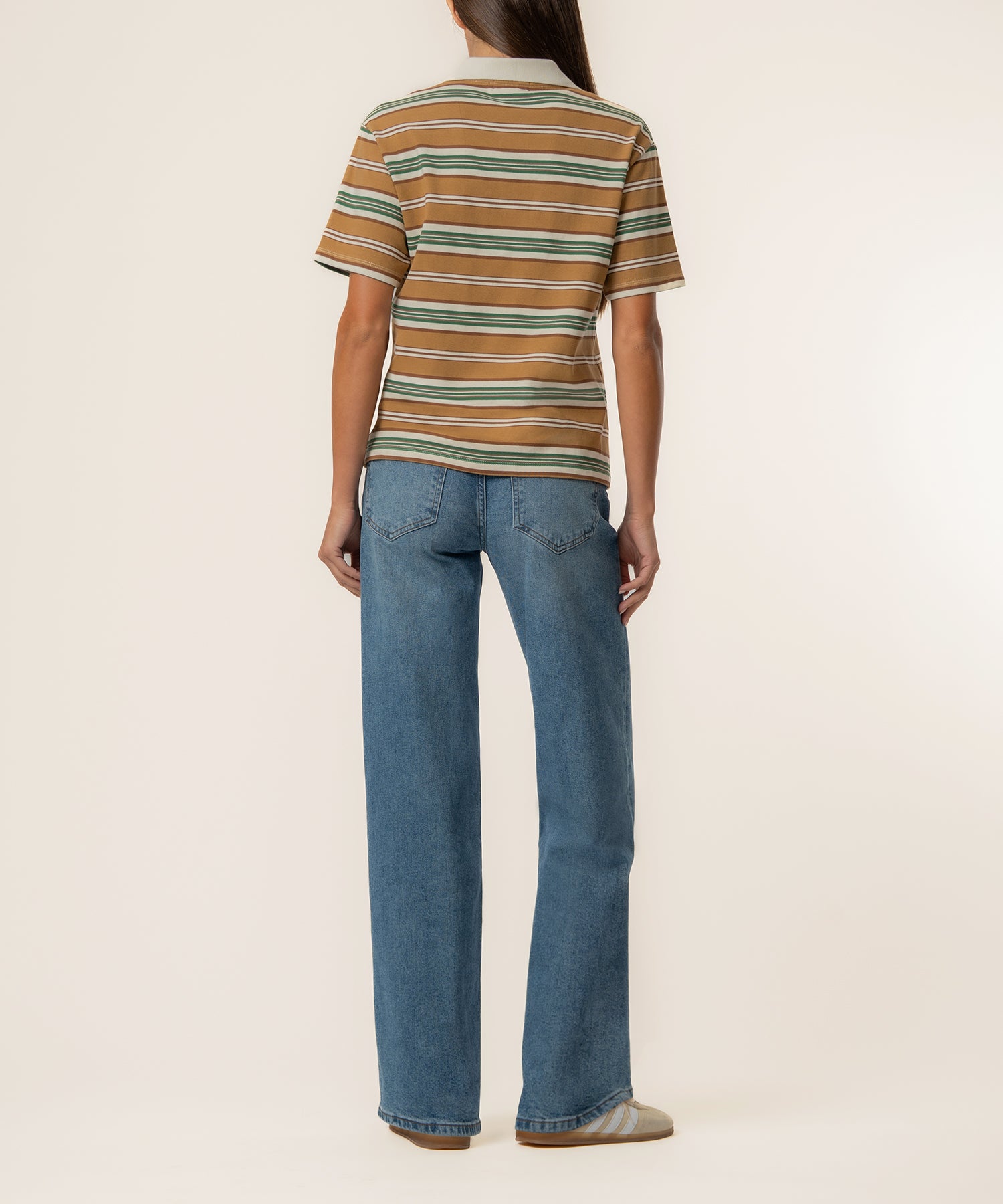 Livvy Stripe Polo Shirt in Ivory/Brown