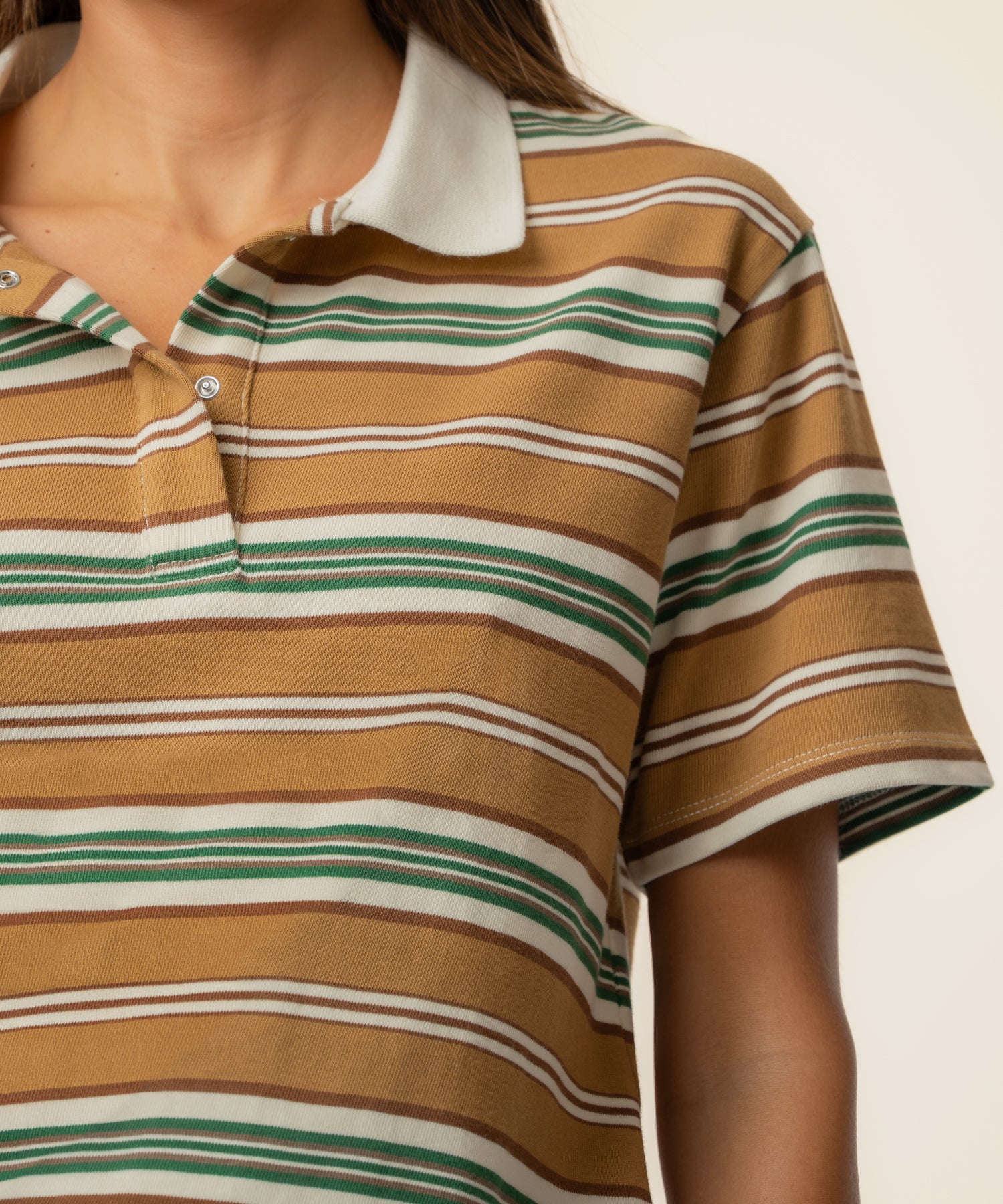 Livvy Stripe Polo Shirt in Ivory/Brown