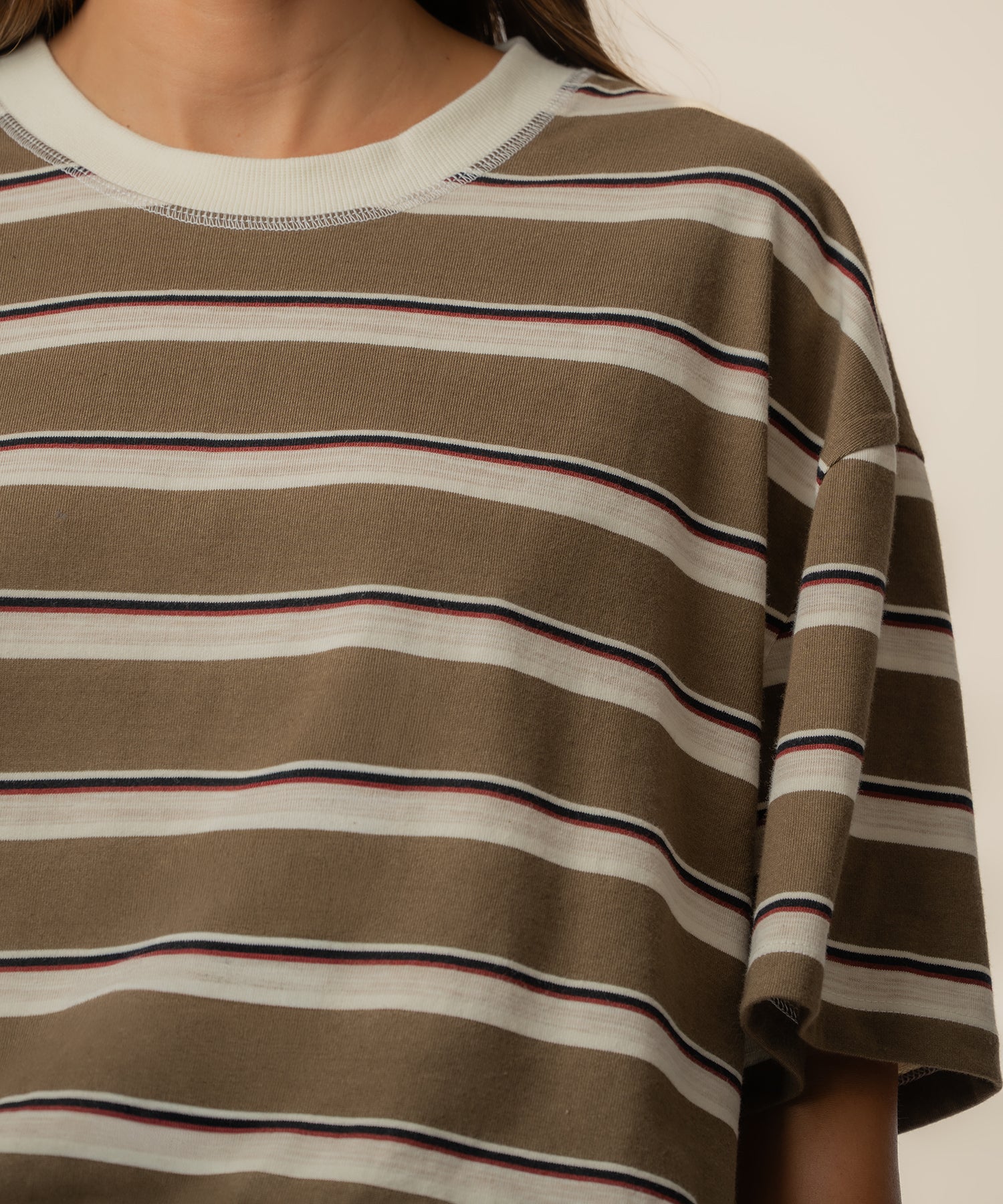 Cali Boxy Stripe T-Shirt, Exclusive in Mushroom