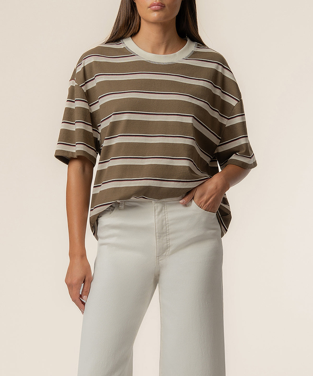 Cali Boxy Stripe T-Shirt, Exclusive in Mushroom