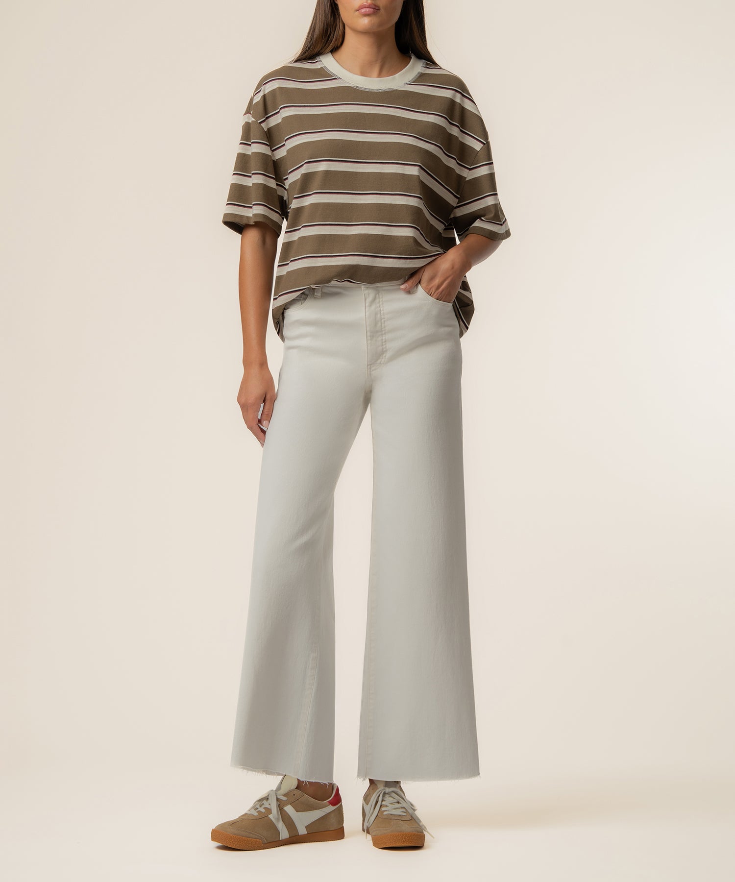 Cali Boxy Stripe T-Shirt, Exclusive in Mushroom