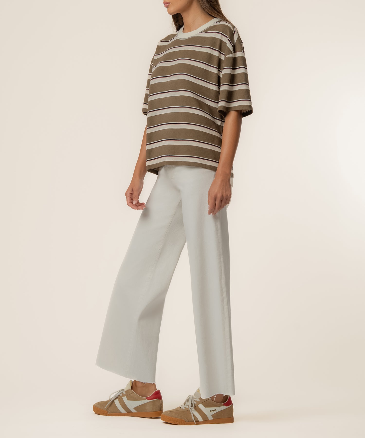 Cali Boxy Stripe T-Shirt, Exclusive in Mushroom