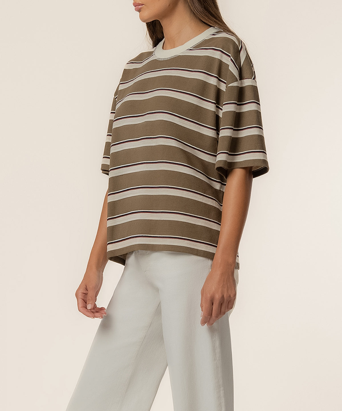 Cali Boxy Stripe T-Shirt, Exclusive in Mushroom