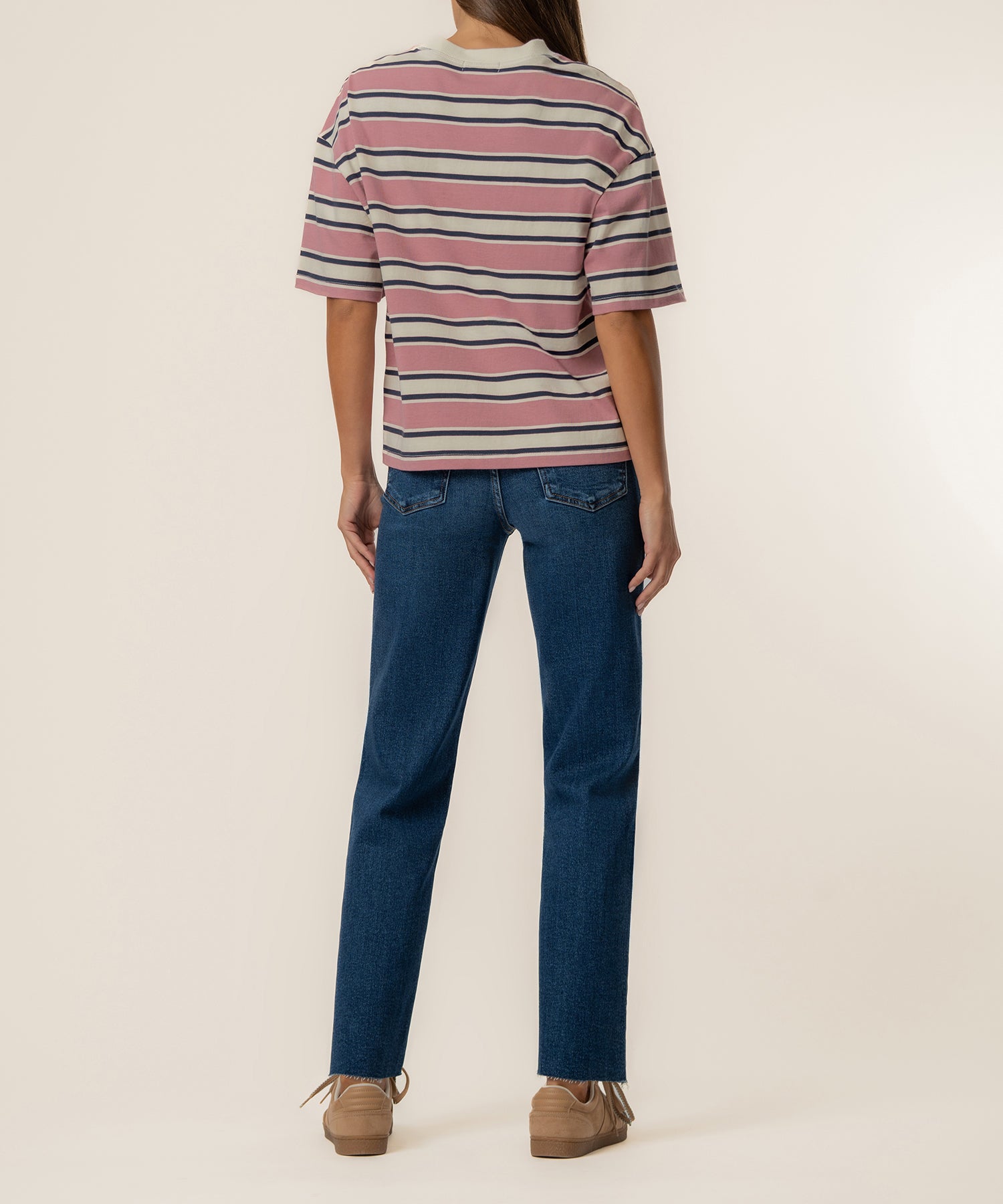 Cali Boxy Stripe T-Shirt Exclusive in Desert Rose
