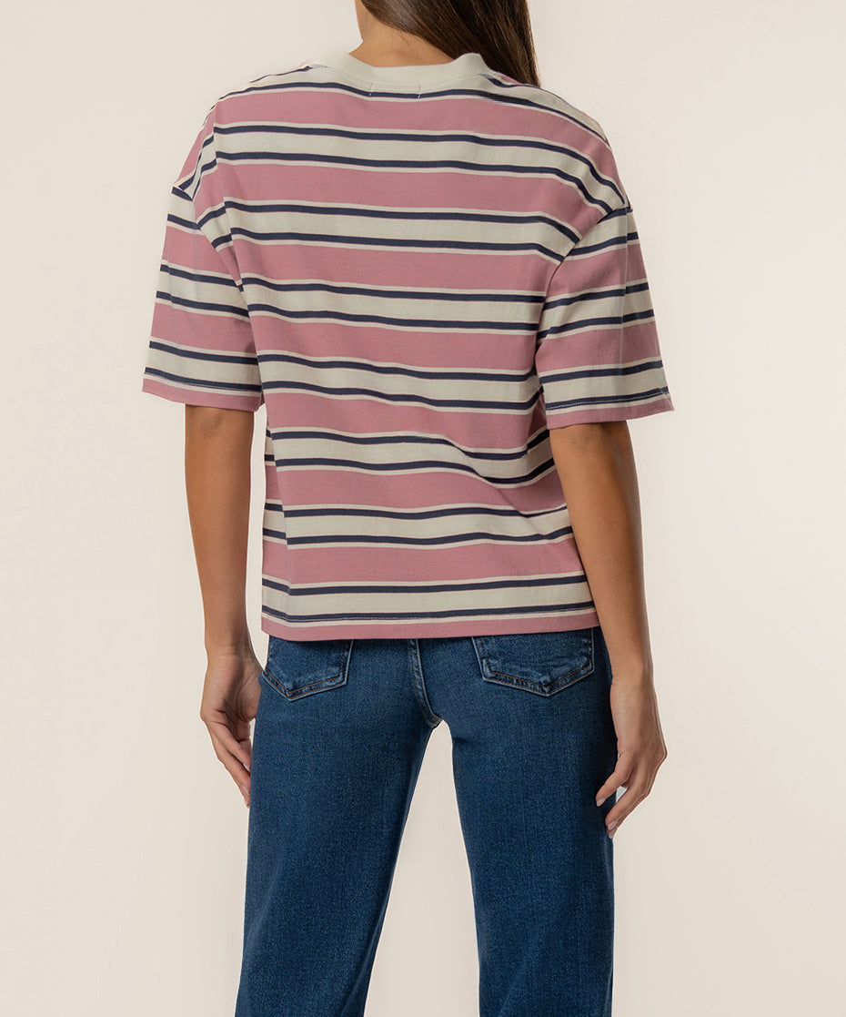 Cali Boxy Stripe T-Shirt Exclusive in Desert Rose