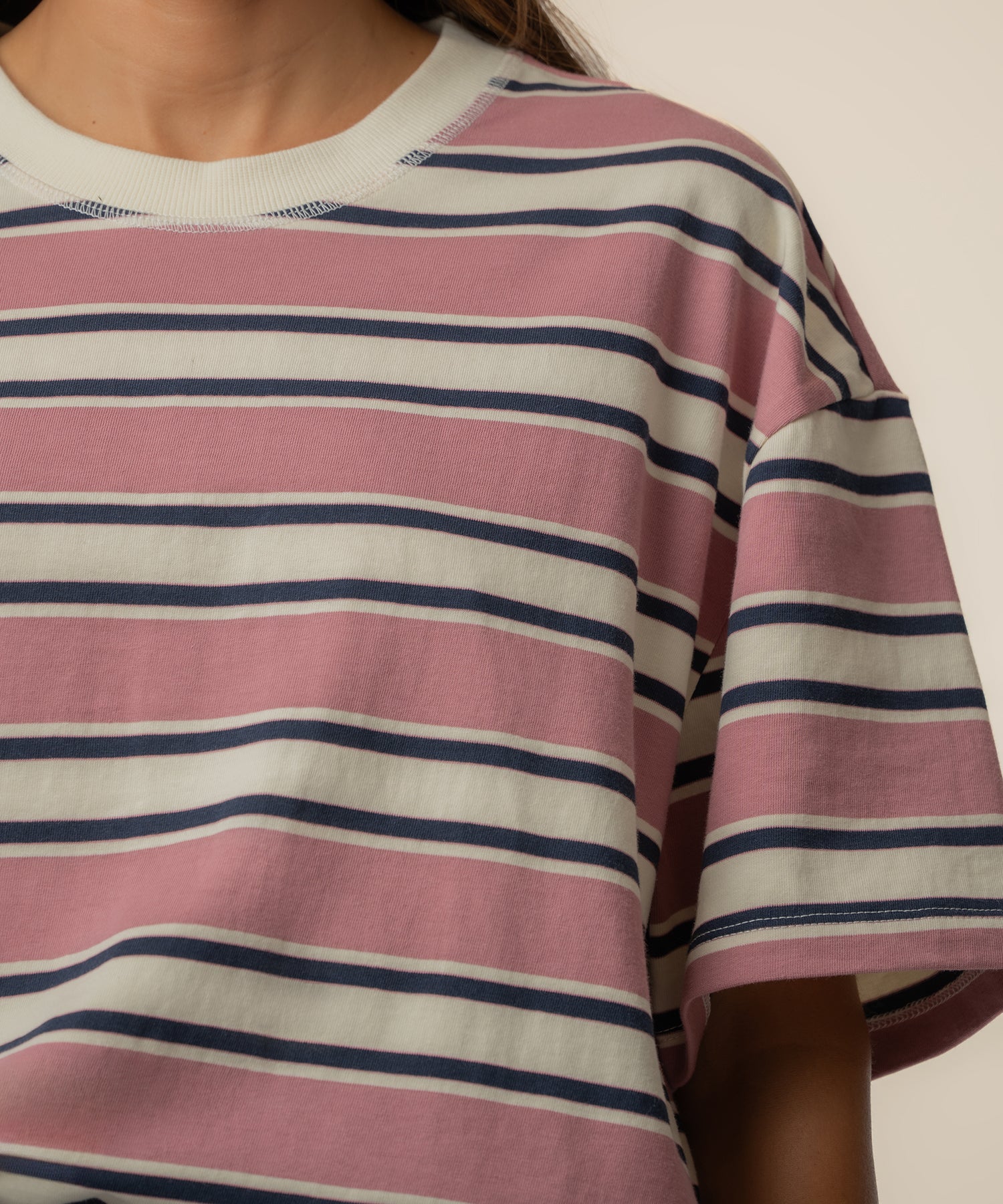 Cali Boxy Stripe T-Shirt Exclusive in Desert Rose