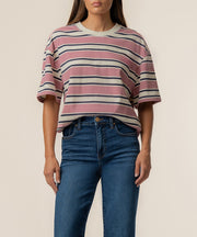 Cali Boxy Stripe T-Shirt Exclusive in Desert Rose