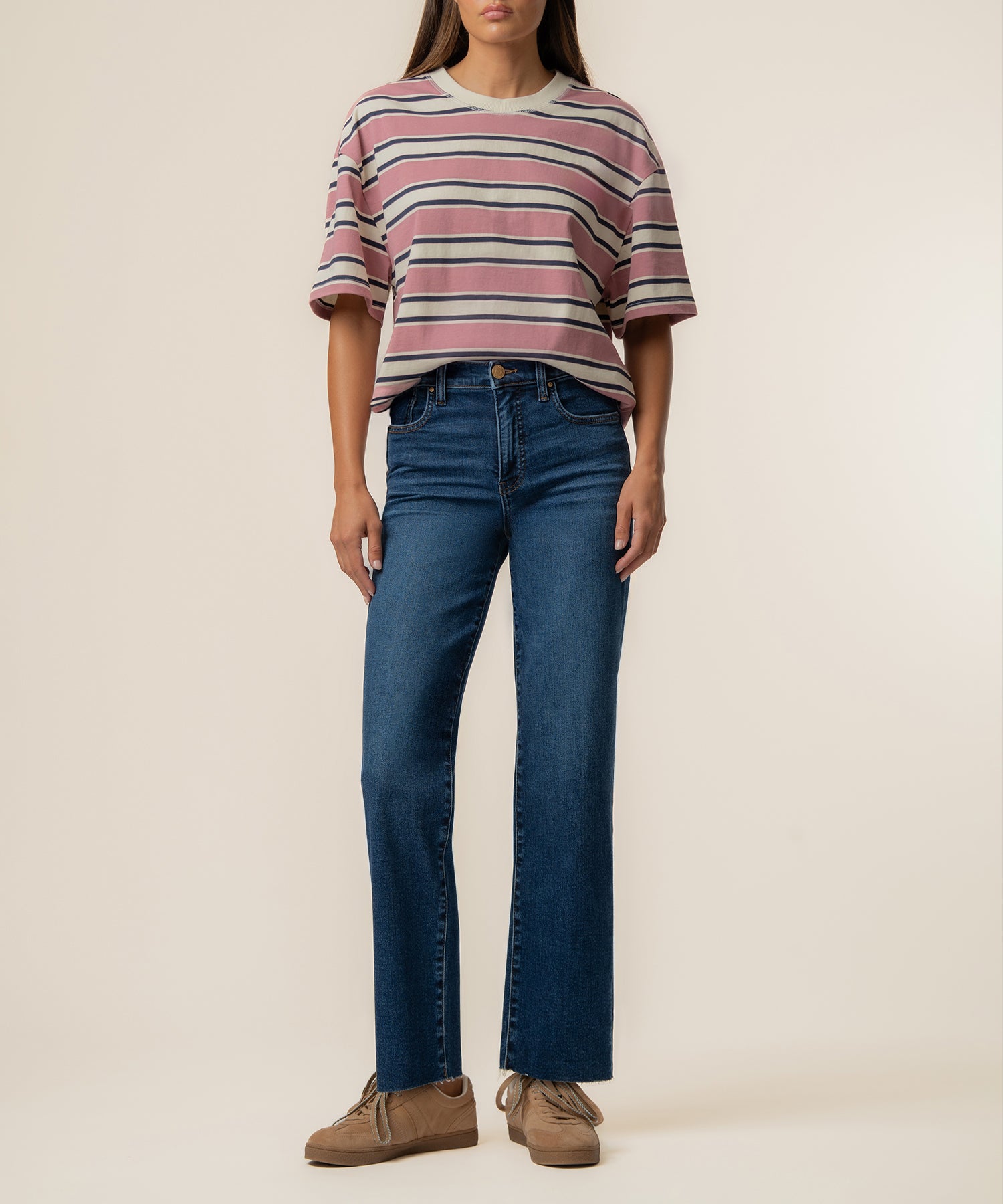 Cali Boxy Stripe T-Shirt Exclusive in Desert Rose
