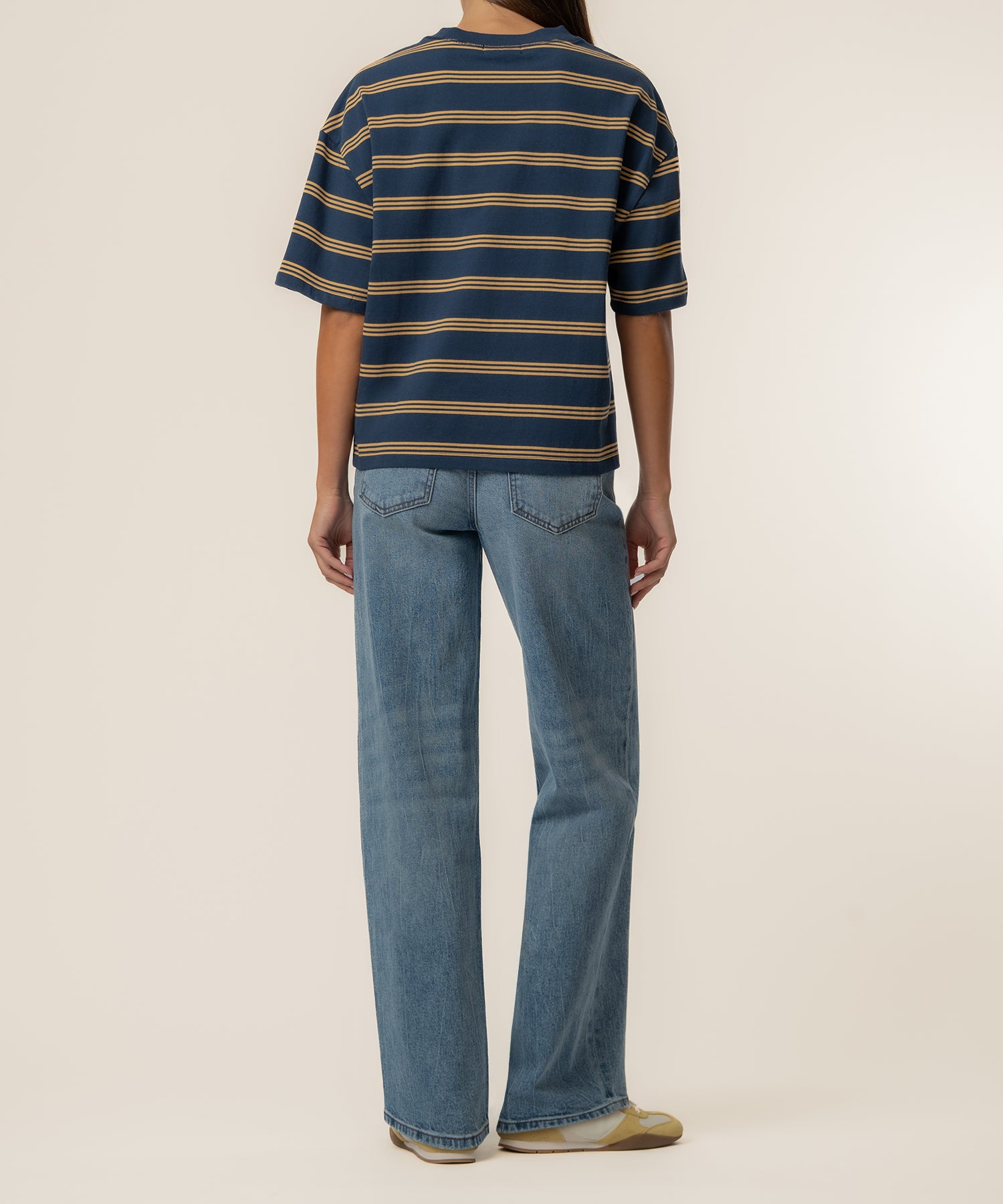 Cali Boxy Stripe T-Shirt Exclusive in Golden Midnight