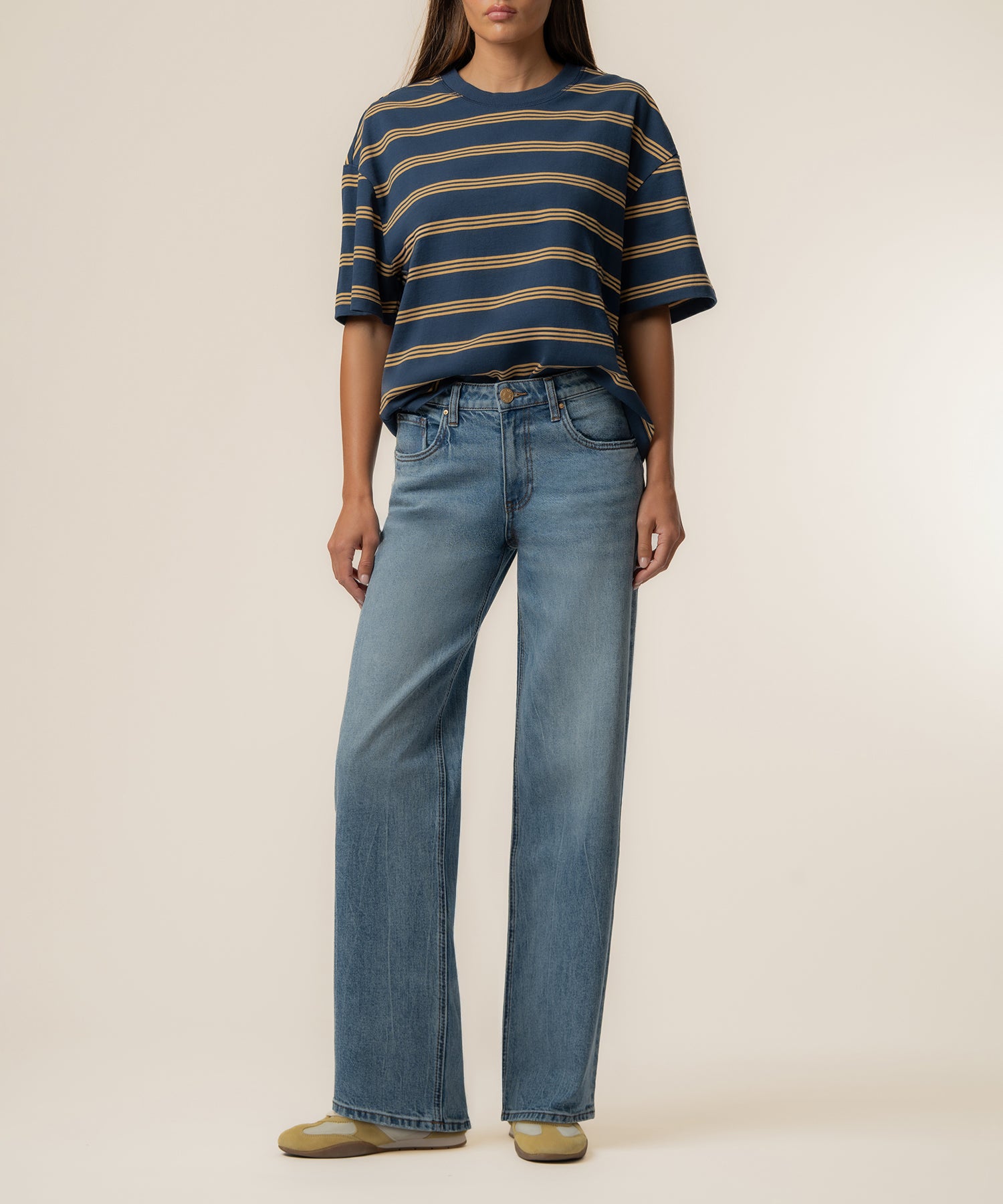 Cali Boxy Stripe T-Shirt Exclusive in Golden Midnight