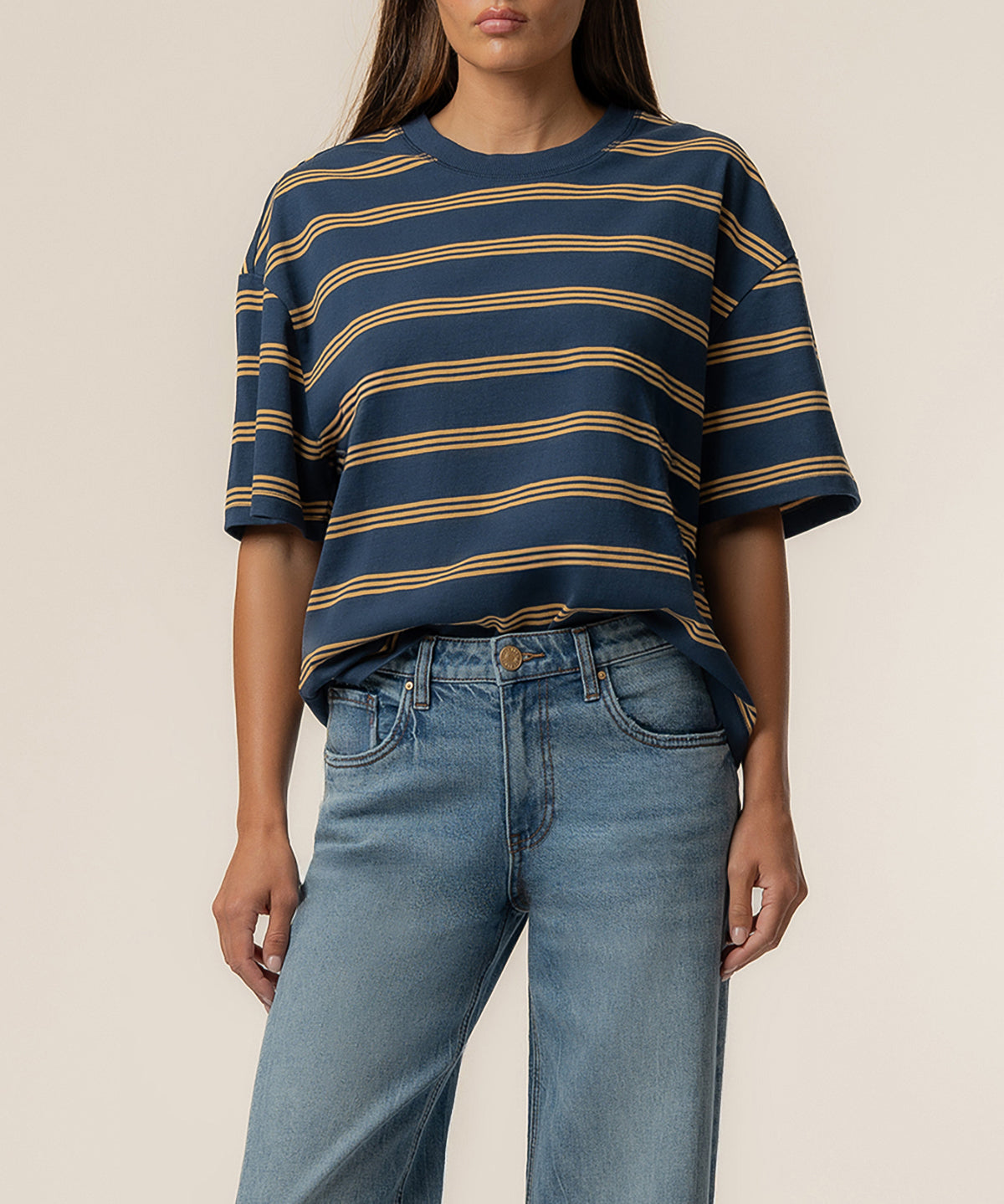Cali Boxy Stripe T-Shirt Exclusive in Golden Midnight