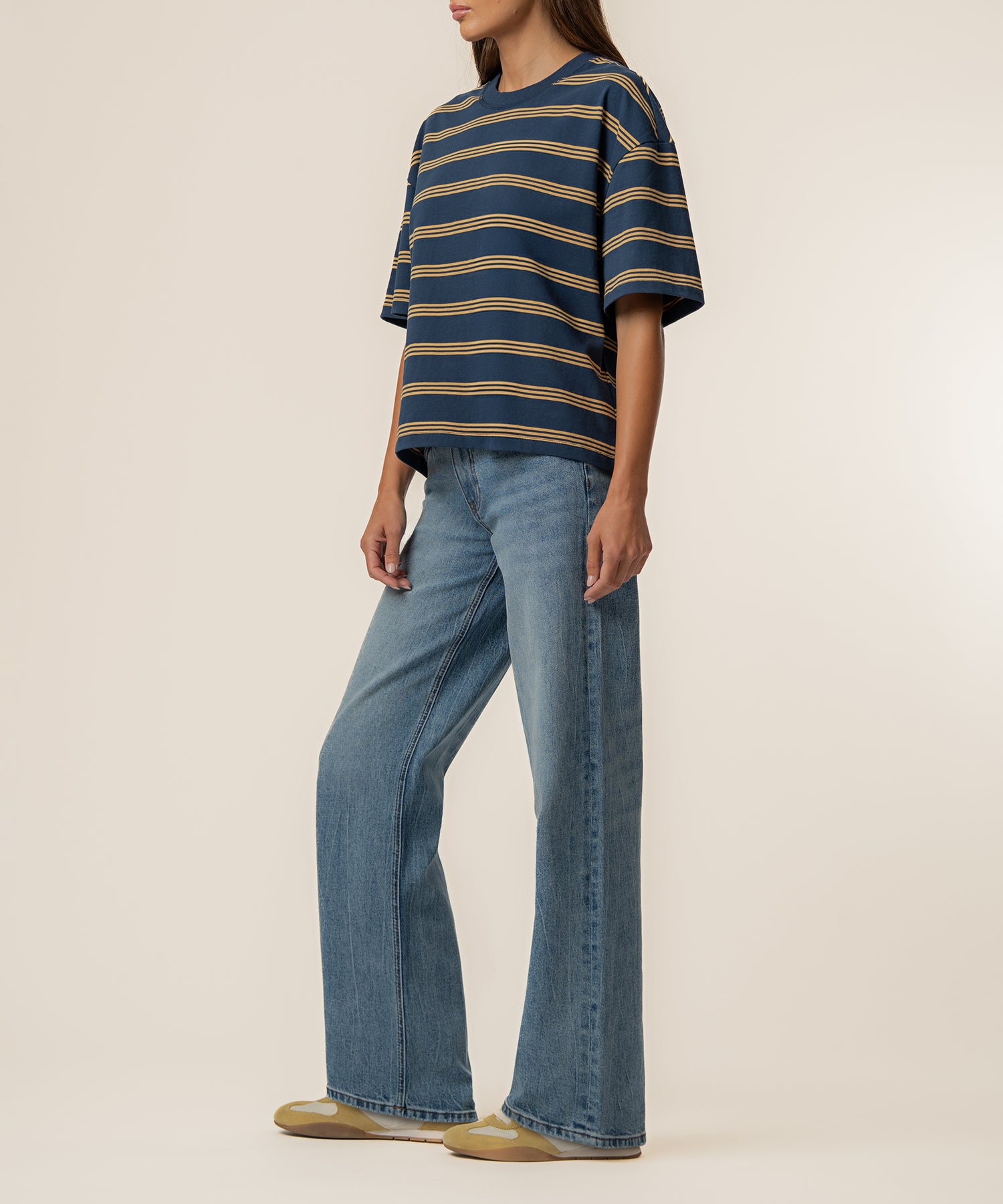 Cali Boxy Stripe T-Shirt Exclusive in Golden Midnight
