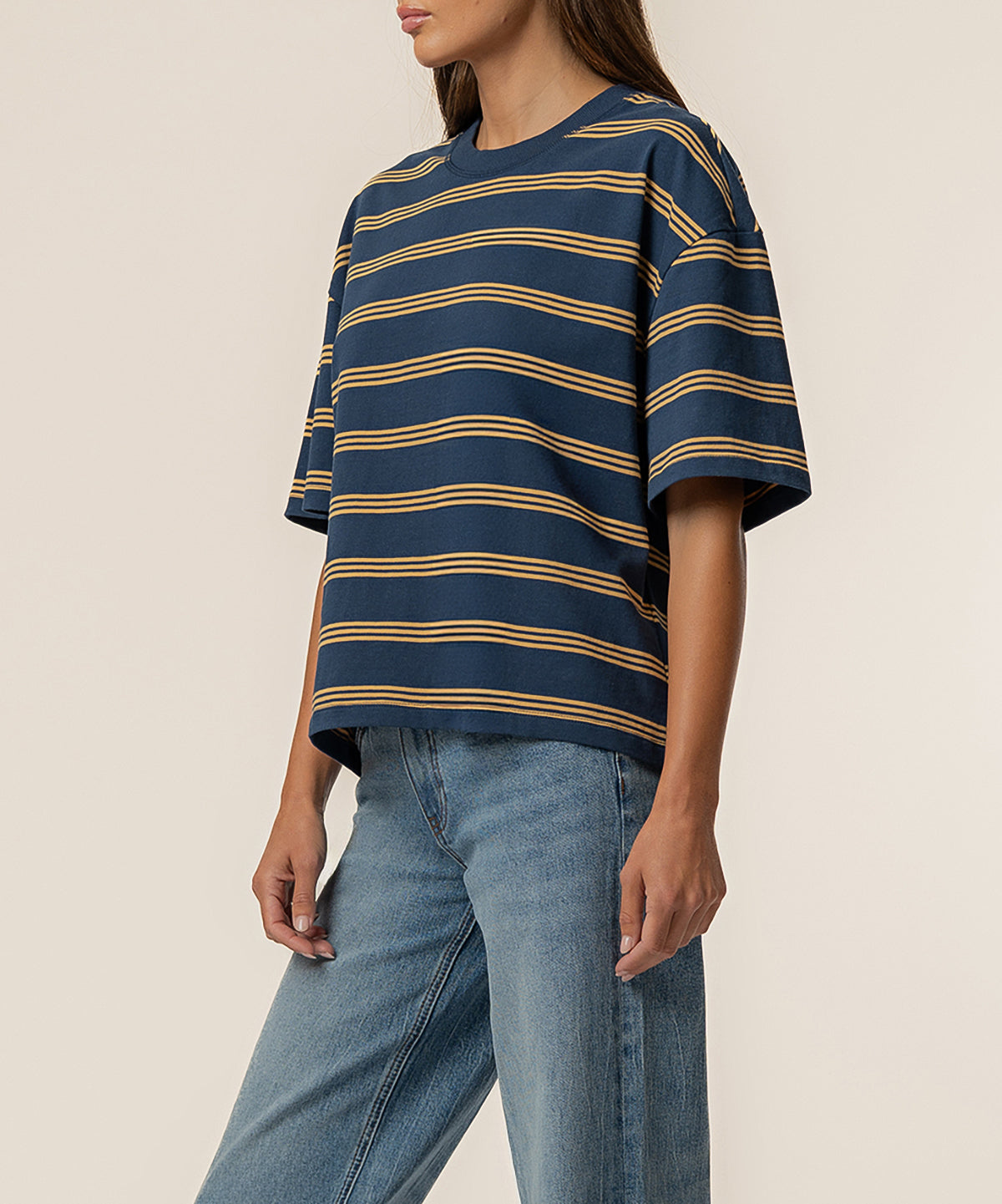 Cali Boxy Stripe T-Shirt Exclusive in Golden Midnight