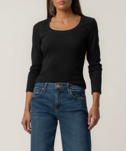 Sarah Rib Knit Top in Black