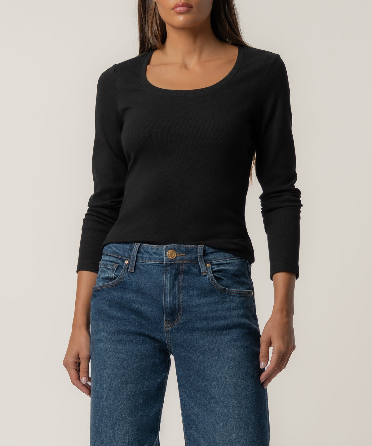Sarah Rib Knit Top in Black