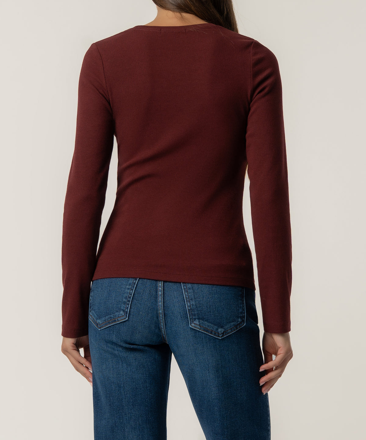 Sarah Rib Knit Top in Merlot