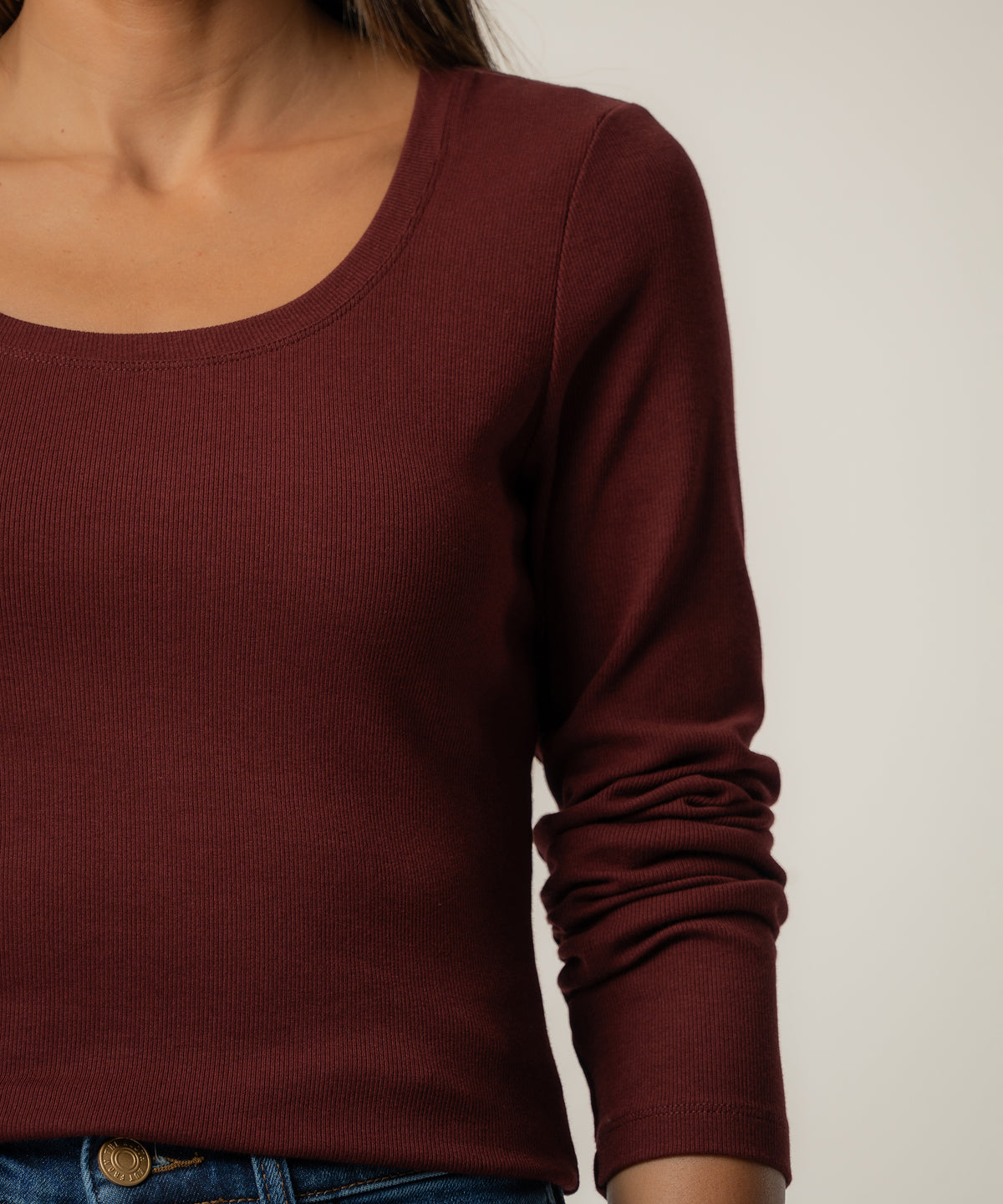 Sarah Rib Knit Top in Merlot