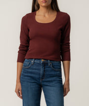 Sarah Rib Knit Top in Merlot