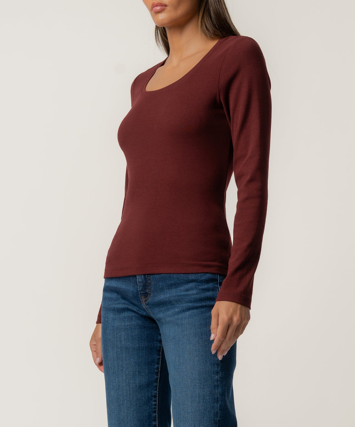 Sarah Rib Knit Top in Merlot